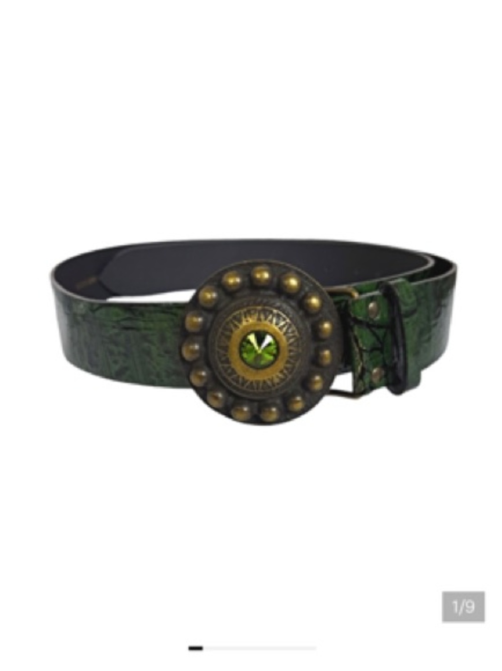 ANTONIAZZI Firenze Belt Green Leather Snake Print Jewel Buckle Sz XL